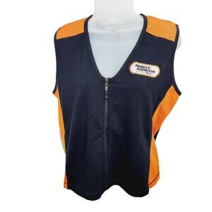 Harley Davidson Women's XL Zip Vest  Shirt Black Orange Biker Moto Y2K Riding